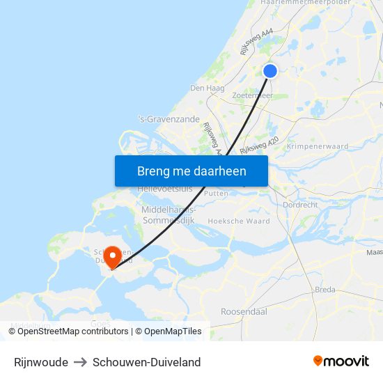 Rijnwoude to Schouwen-Duiveland map
