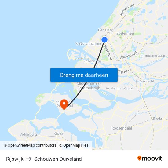 Rijswijk to Schouwen-Duiveland map