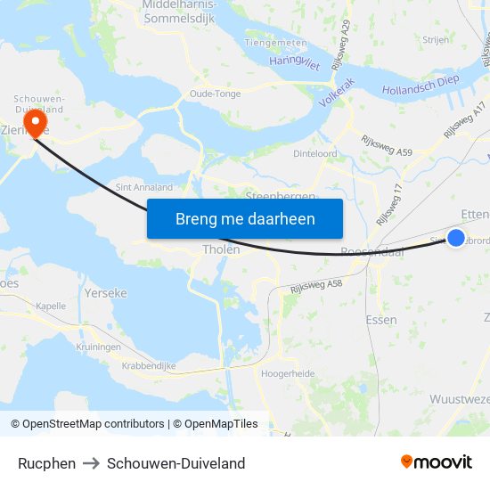 Rucphen to Schouwen-Duiveland map
