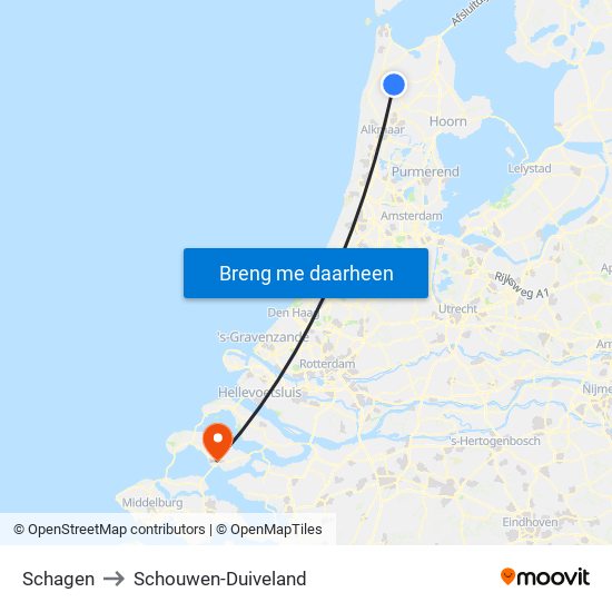 Schagen to Schouwen-Duiveland map