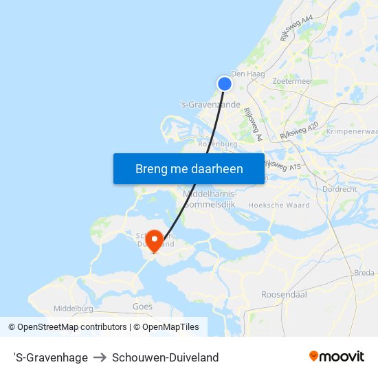 'S-Gravenhage to Schouwen-Duiveland map