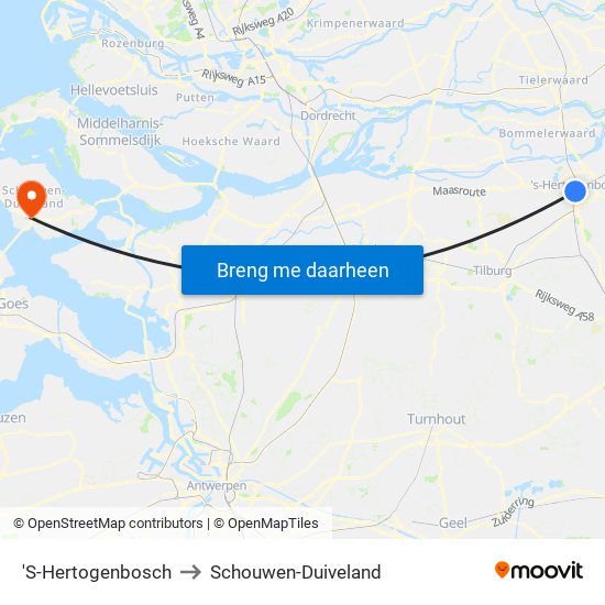 'S-Hertogenbosch to Schouwen-Duiveland map