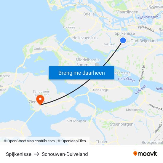 Spijkenisse to Schouwen-Duiveland map