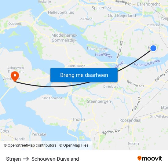 Strijen to Schouwen-Duiveland map