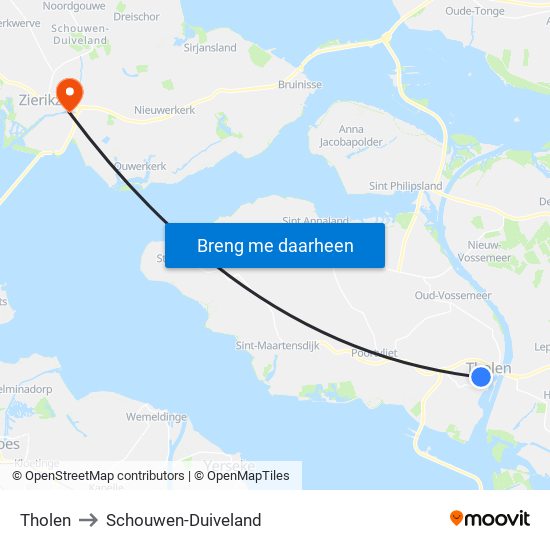 Tholen to Schouwen-Duiveland map