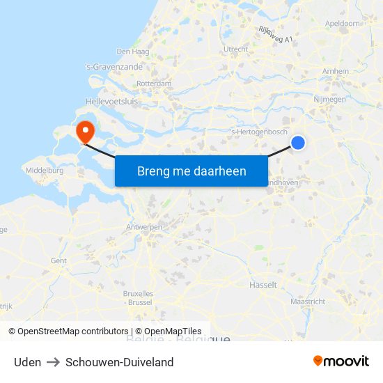 Uden to Schouwen-Duiveland map