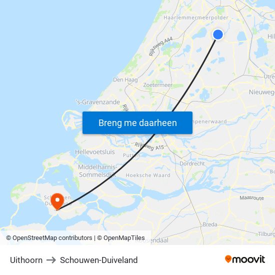 Uithoorn to Schouwen-Duiveland map