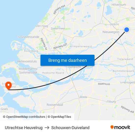 Utrechtse Heuvelrug to Schouwen-Duiveland map