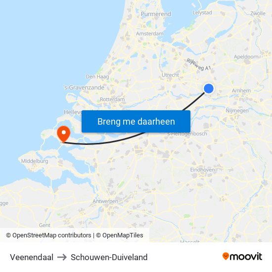 Veenendaal to Schouwen-Duiveland map