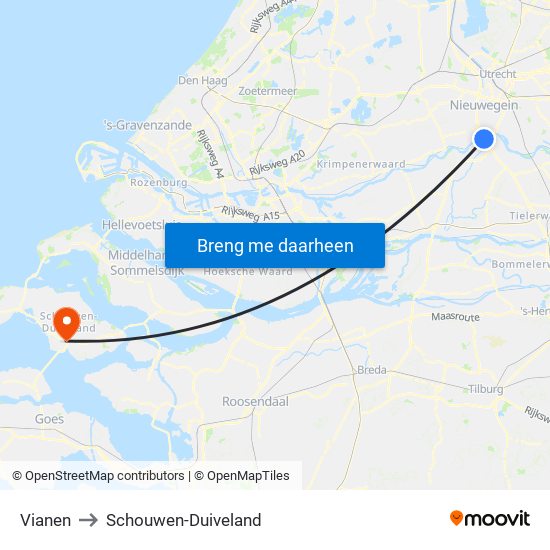 Vianen to Schouwen-Duiveland map