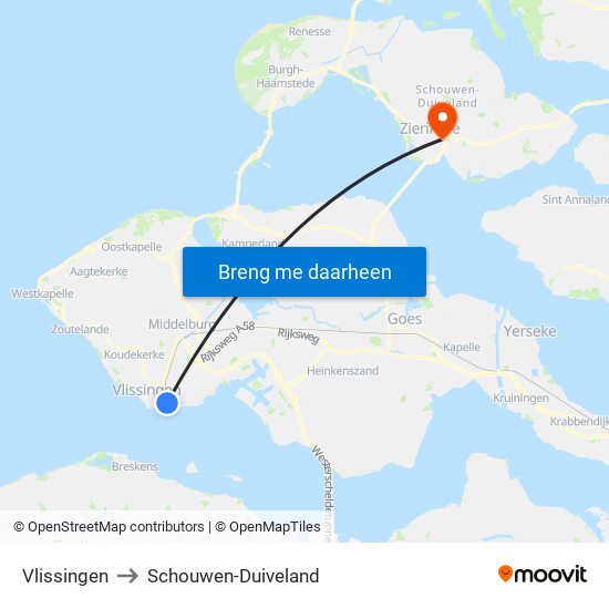 Vlissingen to Schouwen-Duiveland map
