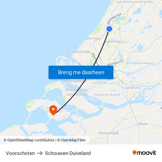 Voorschoten to Schouwen-Duiveland map