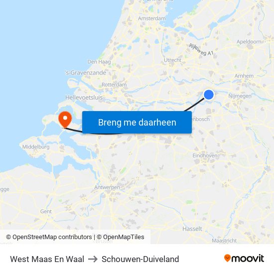 West Maas En Waal to Schouwen-Duiveland map