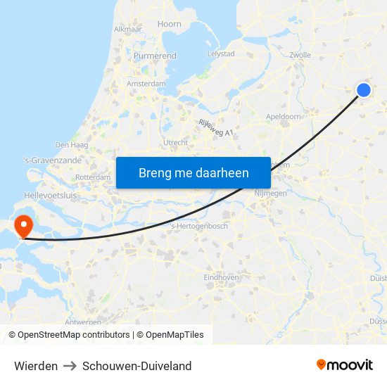 Wierden to Schouwen-Duiveland map