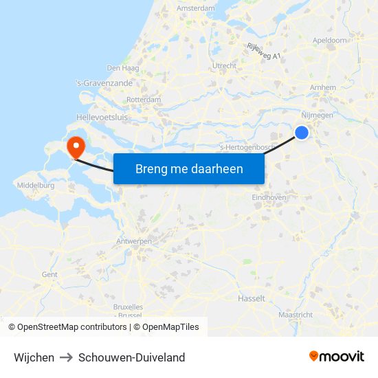 Wijchen to Schouwen-Duiveland map