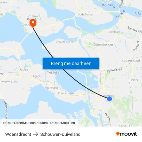 Woensdrecht to Schouwen-Duiveland map