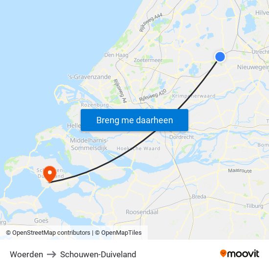 Woerden to Schouwen-Duiveland map
