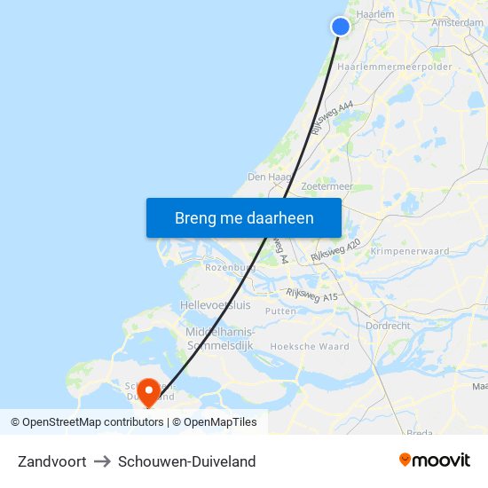 Zandvoort to Schouwen-Duiveland map