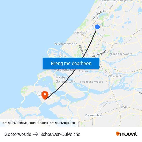 Zoeterwoude to Schouwen-Duiveland map