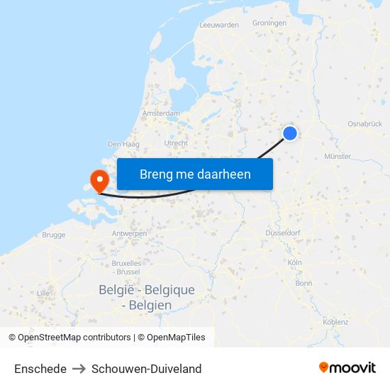 Enschede to Schouwen-Duiveland map