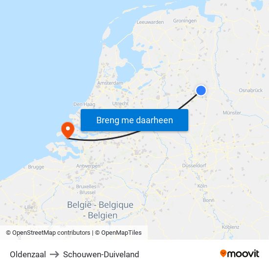 Oldenzaal to Schouwen-Duiveland map