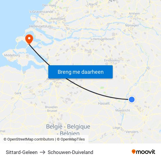 Sittard-Geleen to Schouwen-Duiveland map