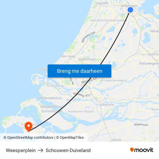 Weesperplein to Schouwen-Duiveland map