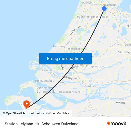 Station Lelylaan to Schouwen-Duiveland map