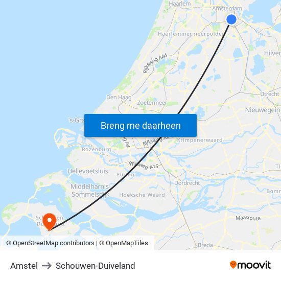 Amstel to Schouwen-Duiveland map