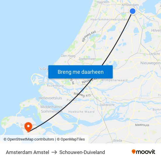 Amsterdam Amstel to Schouwen-Duiveland map