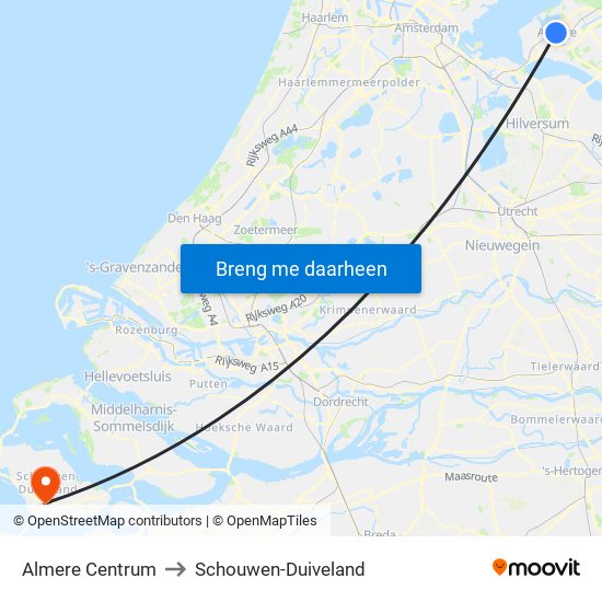 Almere Centrum to Schouwen-Duiveland map