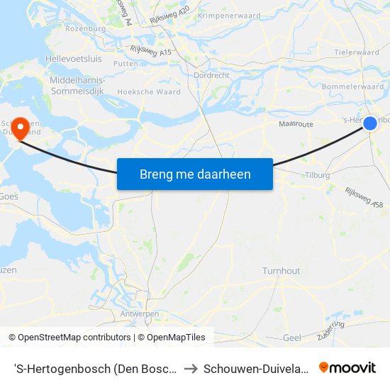 'S-Hertogenbosch (Den Bosch) to Schouwen-Duiveland map