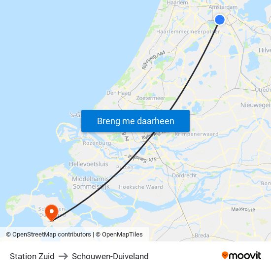 Station Zuid to Schouwen-Duiveland map