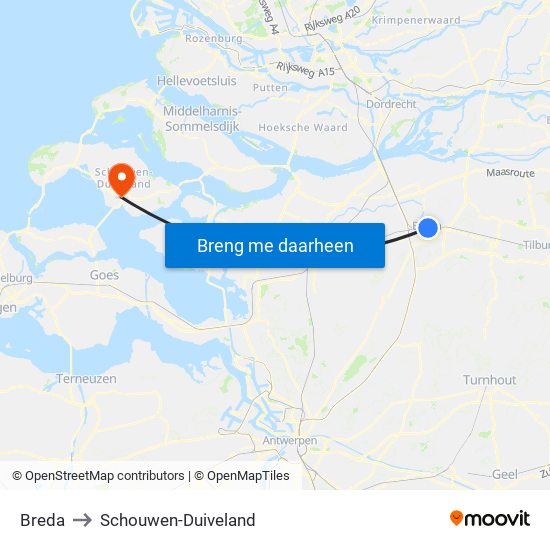 Breda to Schouwen-Duiveland map
