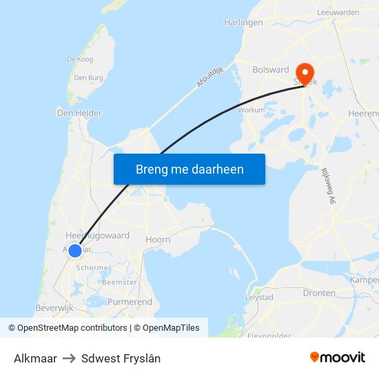 Alkmaar to Sdwest Fryslân map