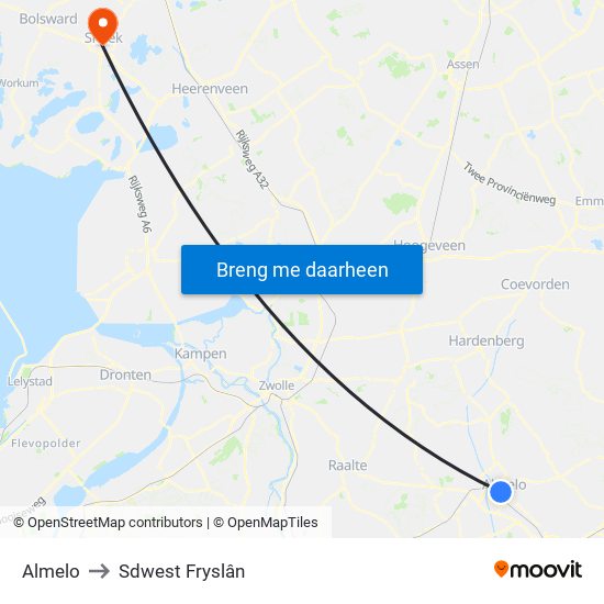 Almelo to Sdwest Fryslân map