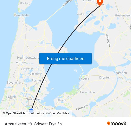 Amstelveen to Sdwest Fryslân map