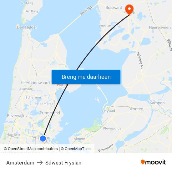Amsterdam to Sdwest Fryslân map