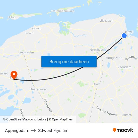 Appingedam to Sdwest Fryslân map