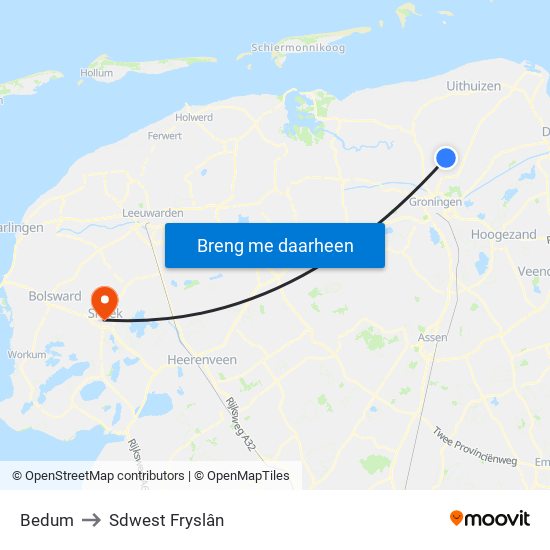 Bedum to Sdwest Fryslân map