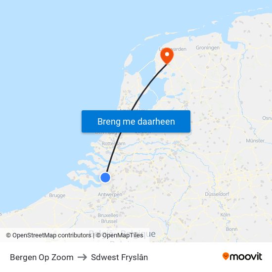 Bergen Op Zoom to Sdwest Fryslân map