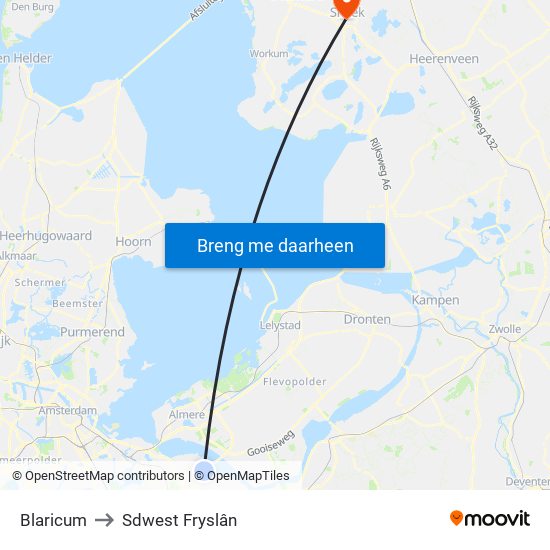 Blaricum to Sdwest Fryslân map