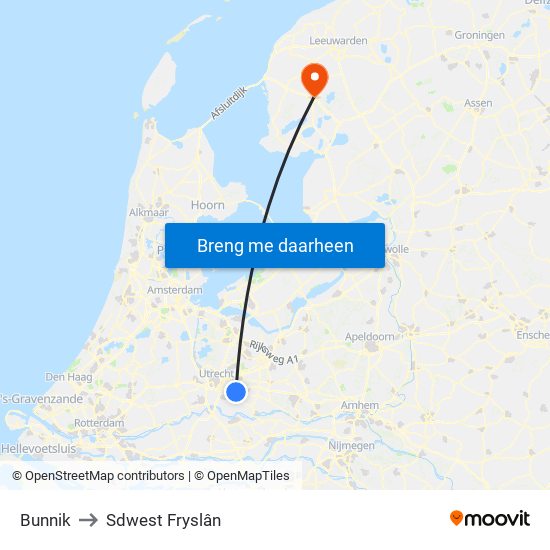 Bunnik to Sdwest Fryslân map