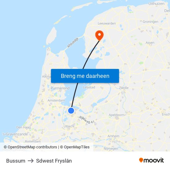 Bussum to Sdwest Fryslân map