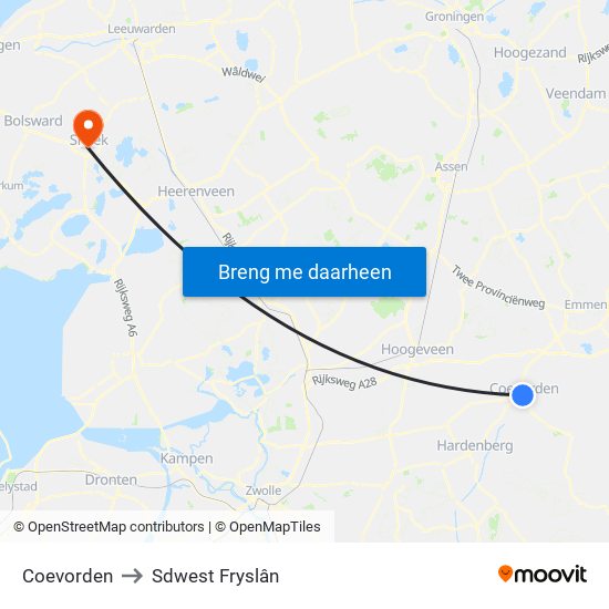 Coevorden to Sdwest Fryslân map
