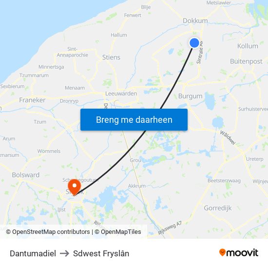 Dantumadiel to Sdwest Fryslân map