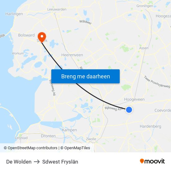 De Wolden to Sdwest Fryslân map