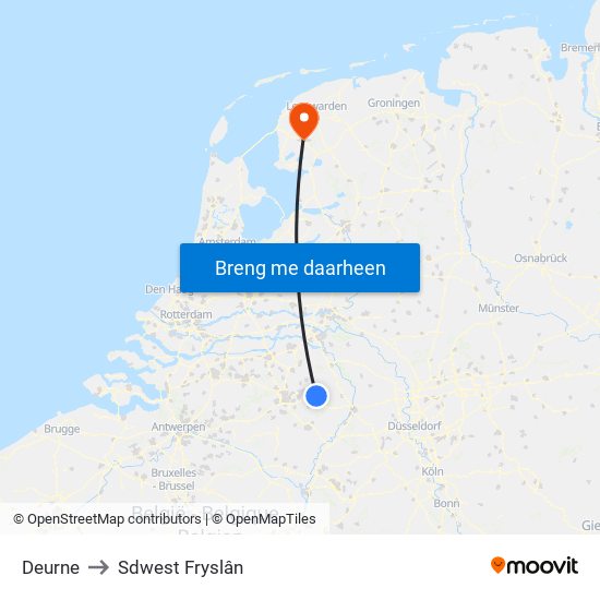 Deurne to Sdwest Fryslân map