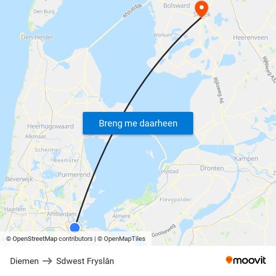 Diemen to Sdwest Fryslân map