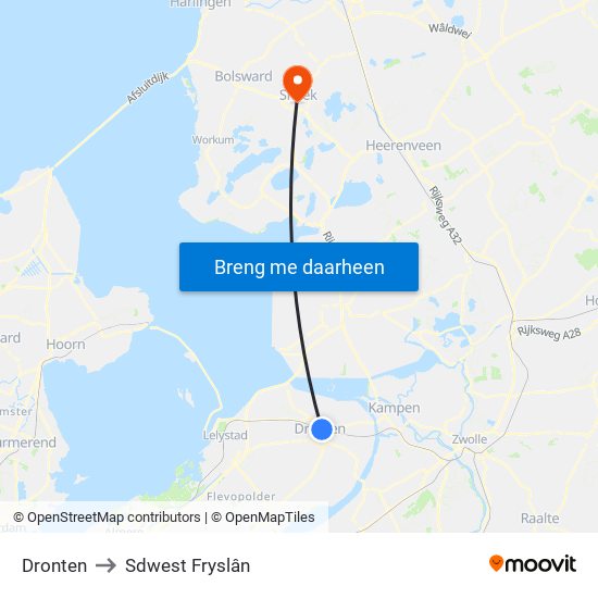 Dronten to Sdwest Fryslân map
